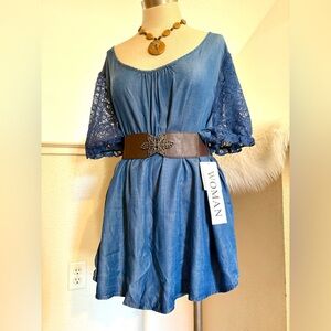 NWT 3X Blue Denim Lightweight Lace Top